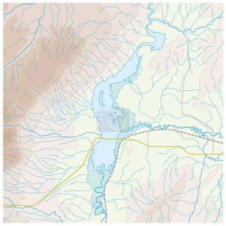 Ilustración de Fictional topographic map with lake and mountains - Imagen libre de derechos