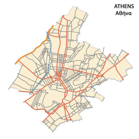 Illustration for Simple road map of the Greek capital Athens - Royalty Free Image