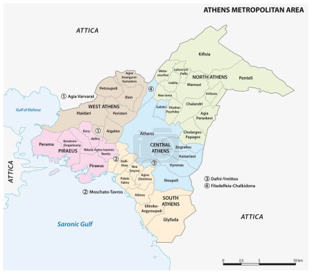 Ilustración de Administrative map of the Athens Metropolitan Area, Greece - Imagen libre de derechos