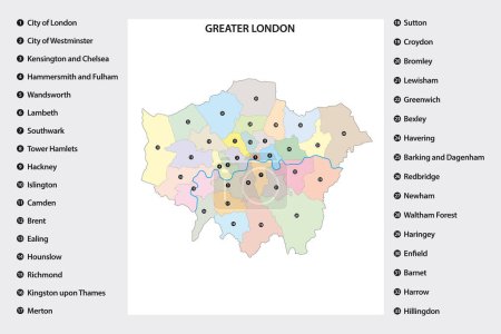 Ilustración de Administrative map of Greater London region, United Kingdom - Imagen libre de derechos
