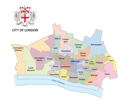 Illustration for City of London administrative map with coat of arms - Royalty Free Image