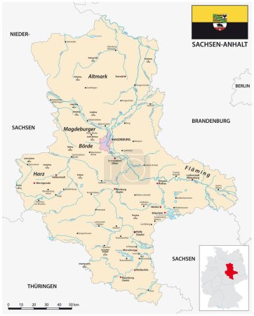 Téléchargez les illustrations : Carte de l'Etat allemand de Saxe-Anhalt - en licence libre de droit