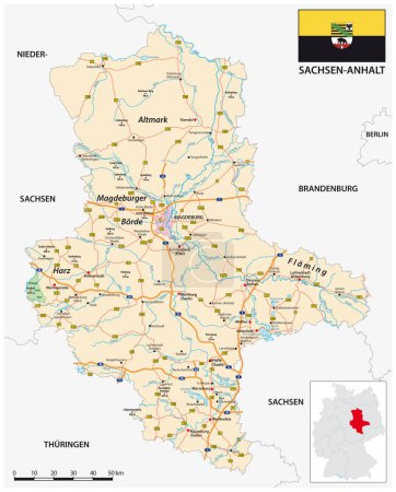 Ilustración de Hoja de ruta del estado alemán de Sajonia Anhalt con bandera - Imagen libre de derechos