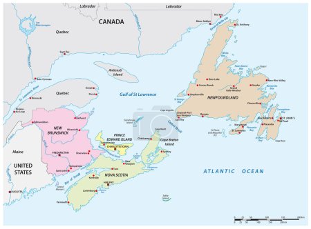 Ilustración de Mapa vectorial de las cuatro provincias marítimas canadienses - Imagen libre de derechos