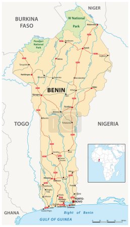 Téléchargez les illustrations : Feuille de route vectorielle de l'État ouest-africain du Bénin - en licence libre de droit