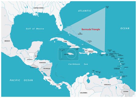 Illustration for Map Bermuda Triangle or Devil's Triangle in the Atlantic Ocean - Royalty Free Image
