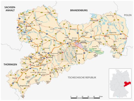 Ilustración de Hoja de ruta del estado alemán de Sajonia - Imagen libre de derechos