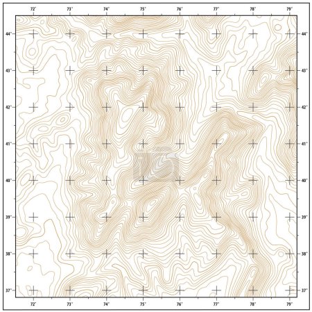 Illustration for Imaginary topographic contour map with coordinate grid - Royalty Free Image