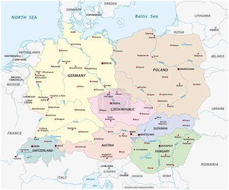 Ilustración de Mapa vectorial de los estados de Europa Central - Imagen libre de derechos