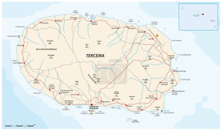Illustration for Map of the Portuguese Azores island of Terceira - Royalty Free Image