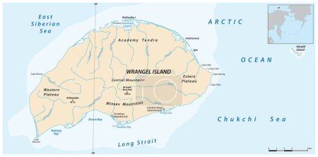Ilustración de Mapa de la isla de wrangel rusa en el océano Ártico - Imagen libre de derechos