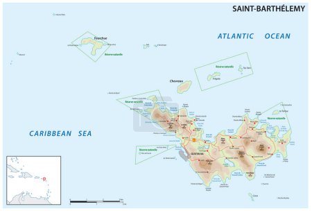 Illustration for Map of the Antilles island in the French overseas territories of Saint-Barthelemy - Royalty Free Image