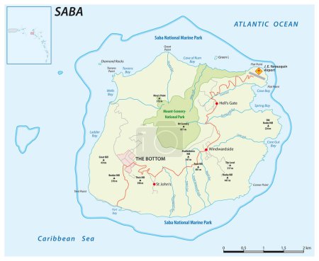 Illustration for Vector street map of the Caribbean island of Saba - Royalty Free Image