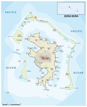 Illustration for Road map of the French Polynesian atoll Bora Bora - Royalty Free Image