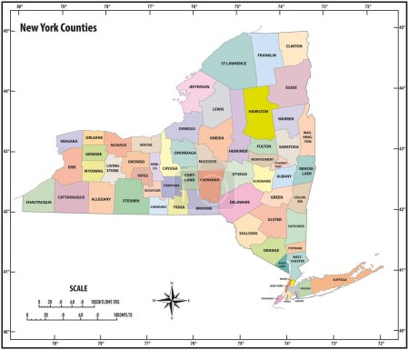 estado de Nueva York esbozar mapa vectorial administrativo y político en color