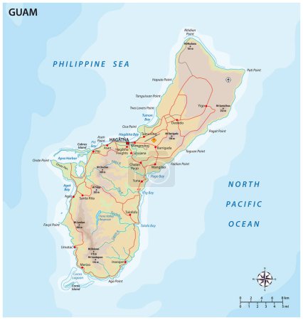 Illustration for Map of Guam a non incorporated territory of the United States - Royalty Free Image