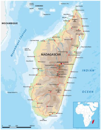 Ilustración de Mapa de ruta vectorial detallado de la nación insular de Madagascar - Imagen libre de derechos