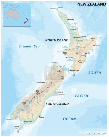 Téléchargez les photos : Carte vectorielle physique de la nation insulaire de Nouvelle-Zélande - en image libre de droit