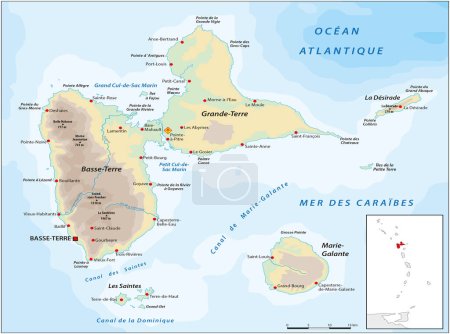 Téléchargez les illustrations : Carte vectorielle du territoire français d'outre-mer Guadeloupe - en licence libre de droit