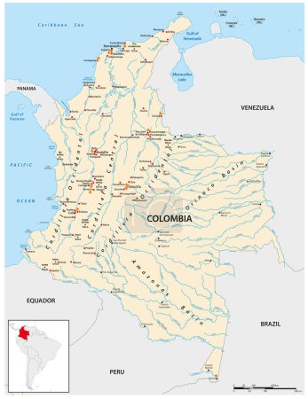 Téléchargez les illustrations : Carte vectorielle détaillée de l'État sud-américain de Colombie - en licence libre de droit