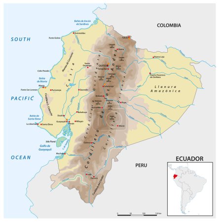 Ilustración de Mapa vectorial del país andino sudamericano de Ecuador - Imagen libre de derechos