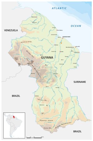 Téléchargez les illustrations : Carte vectorielle détaillée de l'État sud-américain de Guyane - en licence libre de droit