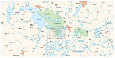 Téléchargez les illustrations : Carte vectorielle du district du lac de Mecklembourg dans le nord-est de l'Allemagne - en licence libre de droit