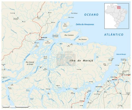 Carte routière du delta de l'Amazone au Brésil