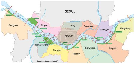 Téléchargez les illustrations : Carte vectorielle de Hangang Park sur la rivière Hang à Séoul, Corée du Sud - en licence libre de droit