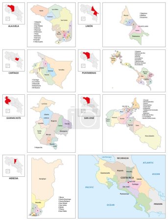 Ilustración de Mapa vectorial administrativo del estado centroamericano de Costa Rica - Imagen libre de derechos