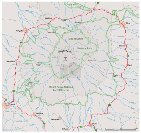 Téléchargez les illustrations : Carte vectorielle détaillée Parc national du Mont Kenya, Kenya - en licence libre de droit