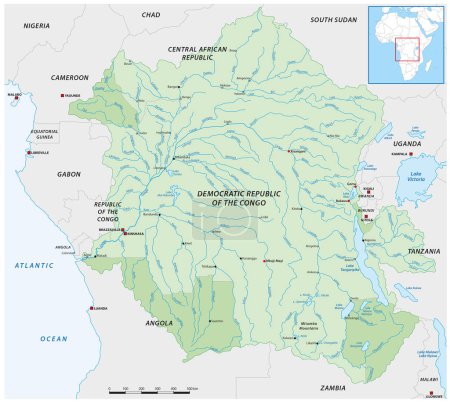 Ilustración de Mapa vectorial de la cuenca del río congo, África - Imagen libre de derechos