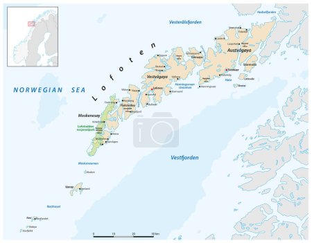 Téléchargez les illustrations : Carte vectorielle de l'archipel norvégien Lofoten - en licence libre de droit