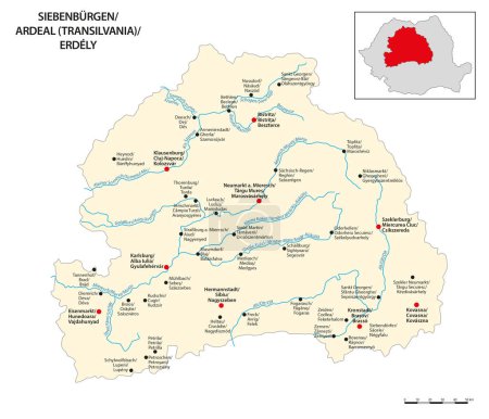 Téléchargez les illustrations : Carte vectorielle de la région historique et géographique Transylvanie, Roumanie - en licence libre de droit