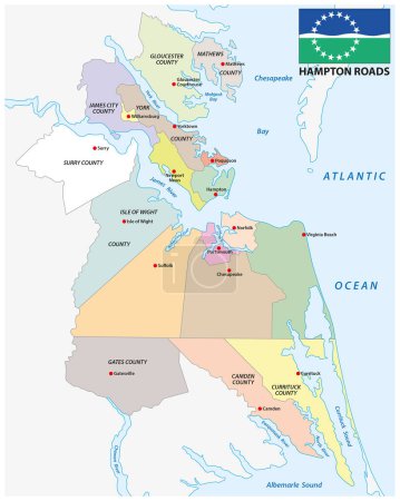 Illustration for Vector map of Hampton Roads metropolitan area, Virginia, North Carolina, United States - Royalty Free Image