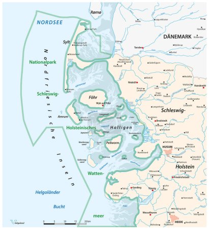 Téléchargez les illustrations : Carte vectorielle de Nordfriesland, Schleswig-Holstein, Allemagne - en licence libre de droit