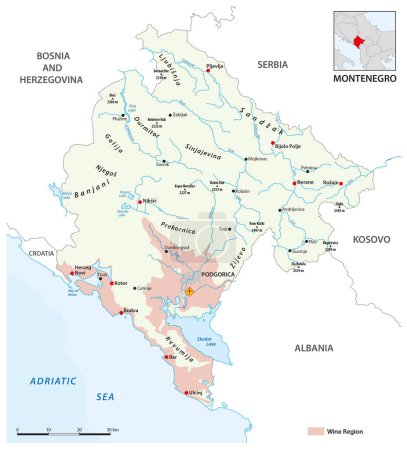 Ilustración de Mapa vectorial de regiones vinícolas montenegrinas, Montenegro - Imagen libre de derechos