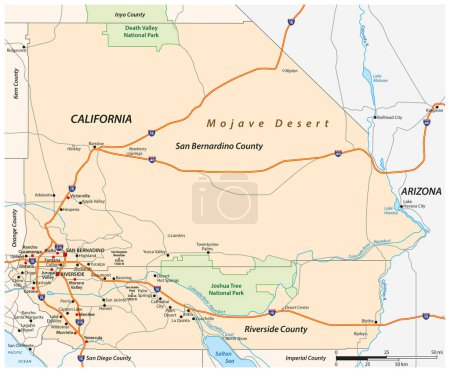 Téléchargez les illustrations : Carte routière vectorielle de la région de l'Empire intérieur de Californie, États-Unis - en licence libre de droit