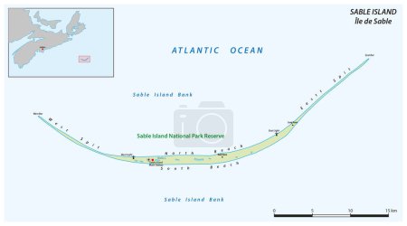 Illustration for Vector map of the Sable Island in the Atlantic Ocean, Nova Scotia, Canada - Royalty Free Image