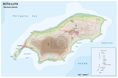 Téléchargez les illustrations : Carte routière vectorielle de l'île de Rota, Îles Mariannes, États-Unis - en licence libre de droit