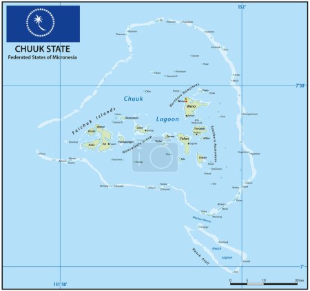 Téléchargez les illustrations : Carte vectorielle de l'État de Chuuk, États fédérés de Micronésie - en licence libre de droit