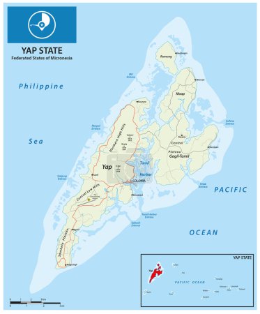 Téléchargez les illustrations : Carte routière de l'île de Yap, États fédérés de Micronésie - en licence libre de droit