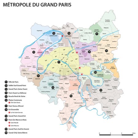 Illustration for Vector map of the Union of Municipalities of Metropolis of Greater Paris, France - Royalty Free Image