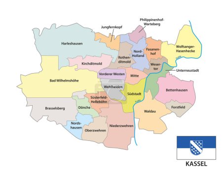 Téléchargez les illustrations : Carte vectorielle administrative de la ville de Kassel, Allemagne - en licence libre de droit
