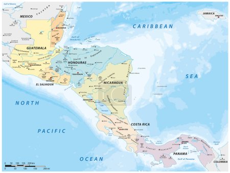 Ilustración de Mapa vectorial detallado de los estados de América Central - Imagen libre de derechos