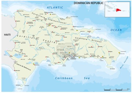 Téléchargez les illustrations : Carte vectorielle du pays insulaire des Caraïbes République dominicaine - en licence libre de droit