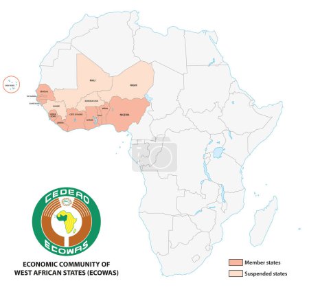 Téléchargez les illustrations : Carte de la Communauté économique des États de l'Afrique de l'Ouest (CEDEAO)) - en licence libre de droit