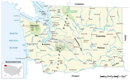 Ilustración de Mapa vectorial del estado estadounidense de Washington - Imagen libre de derechos