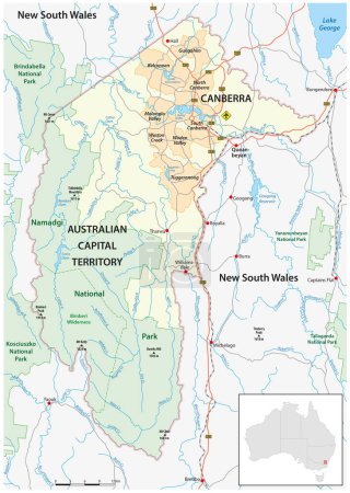 Téléchargez les illustrations : Carte du Territoire de la capitale australienne avec la capitale Canberra - en licence libre de droit