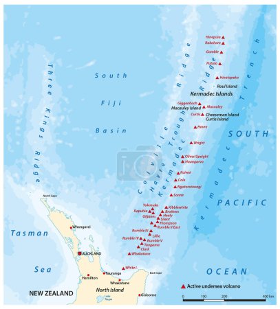Ilustración de Mapa de las Islas Kermadec y Ridge, Nueva Zelanda - Imagen libre de derechos